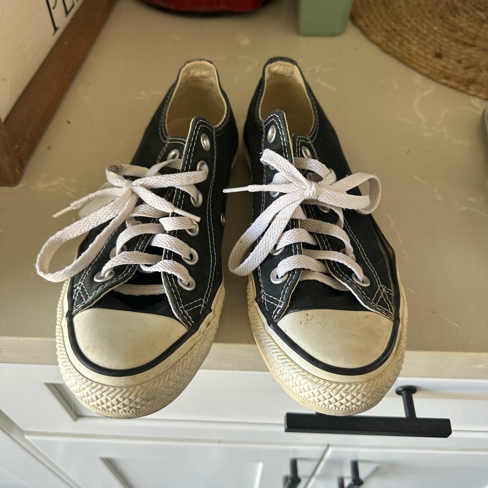 Kids Black Canvas Sneakers with White Laces